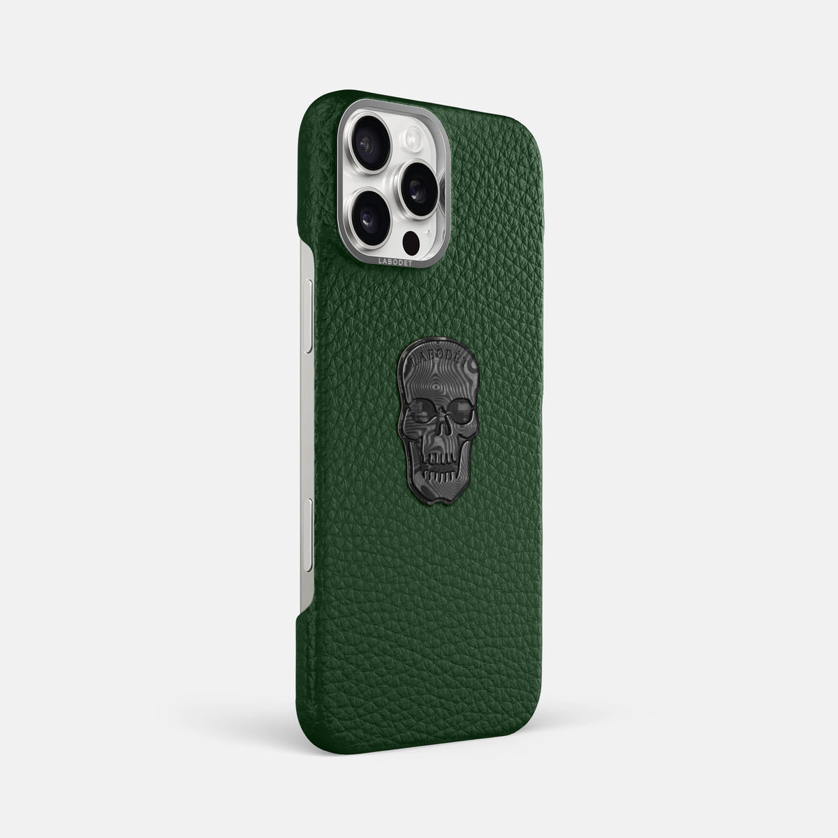 Dark Green iPhone 16 Pro Max Classic Case Calf with Steel Metal -2 | Dark-Green-Steel