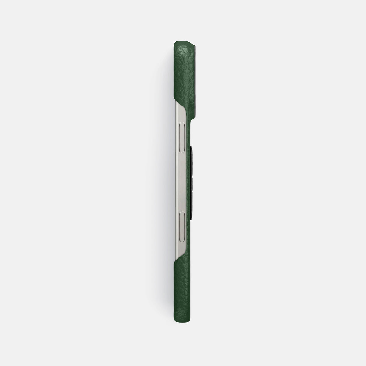 Dark Green iPhone 16 Pro Max Classic Case Calf with Steel Metal -3 | Dark-Green-Steel