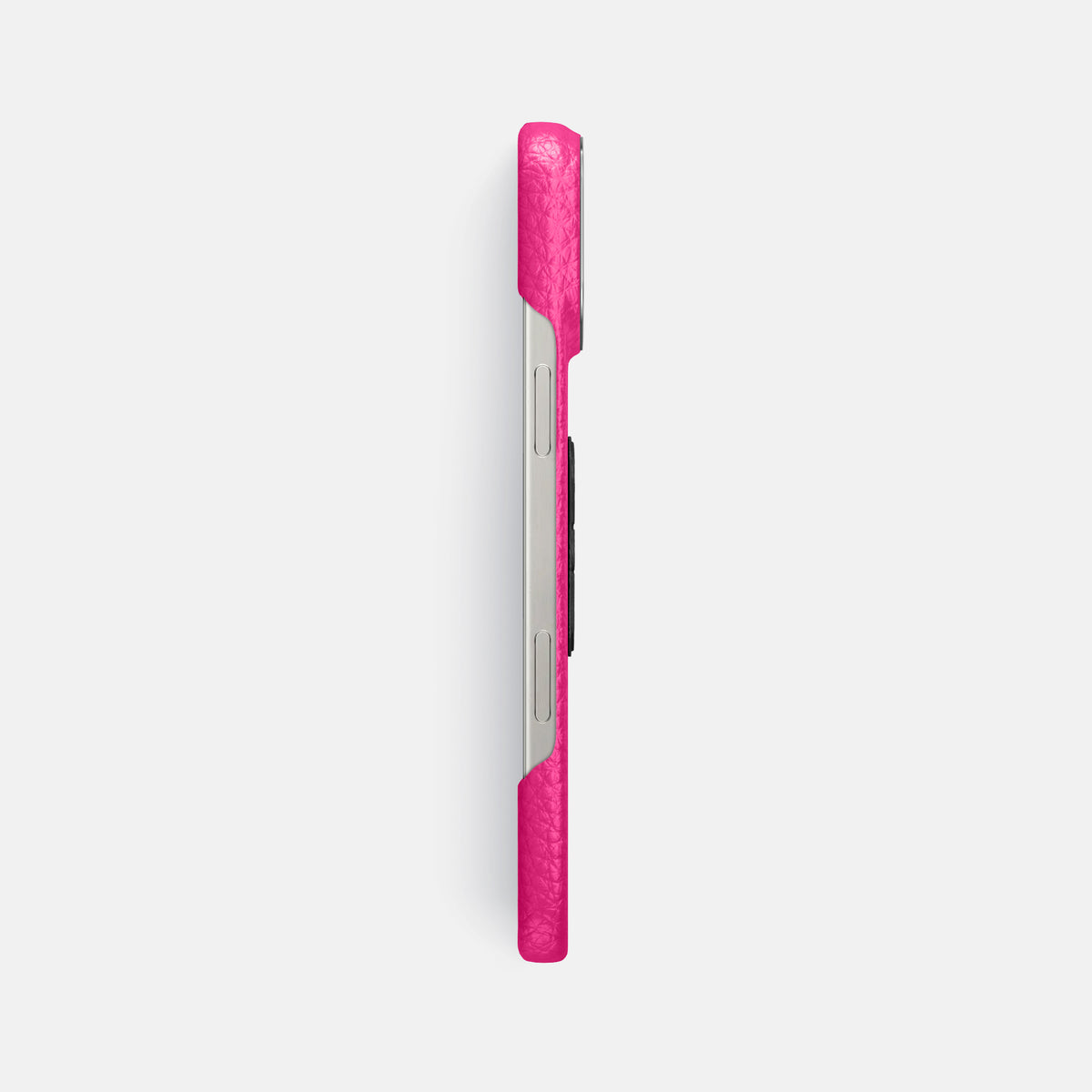 Magenta iPhone 16 Pro Max Classic Case Calf with Steel Metal -3 | Magenta-Steel