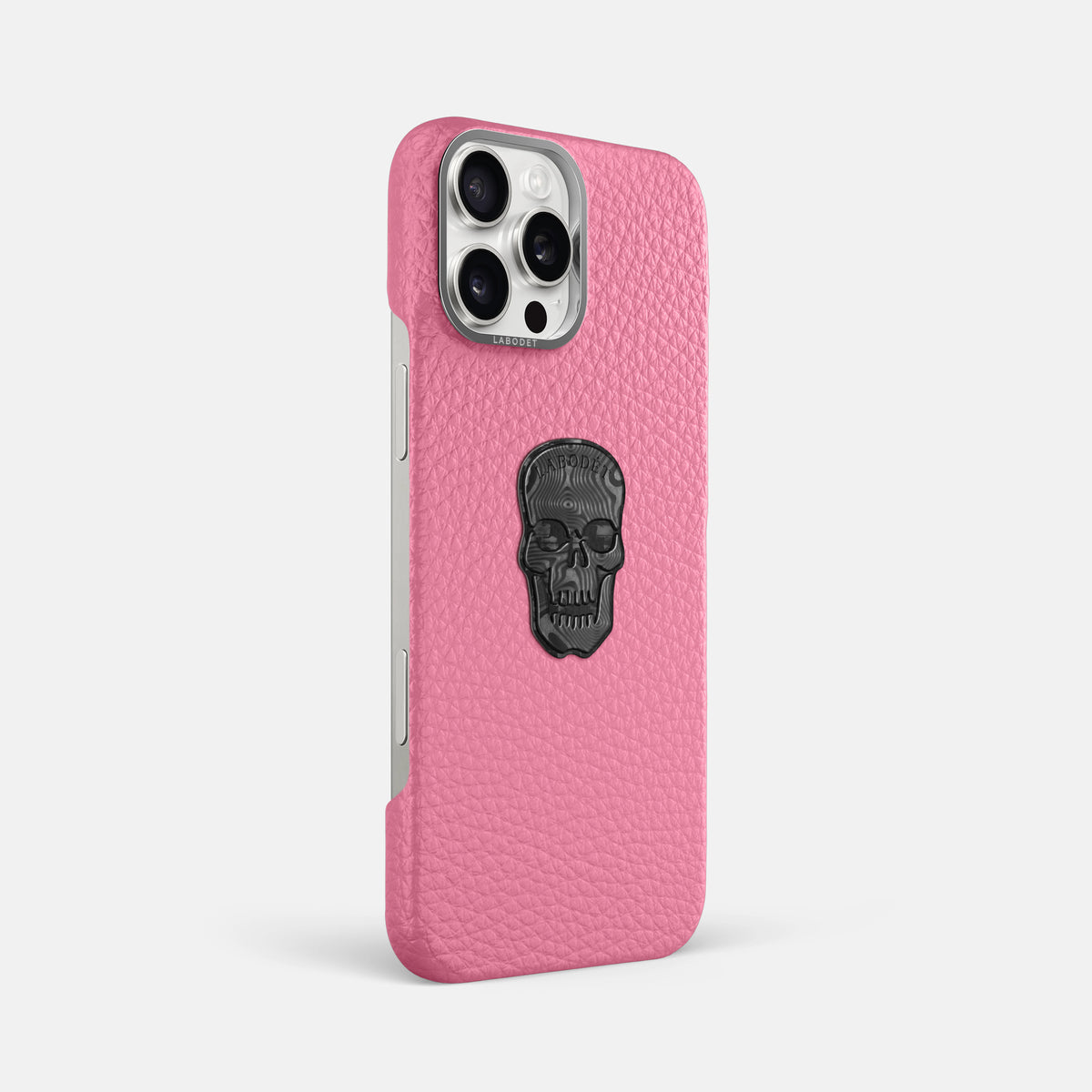 Pink iPhone 16 Pro Max Classic Case Calf with Steel Metal -2 | Pink-Steel