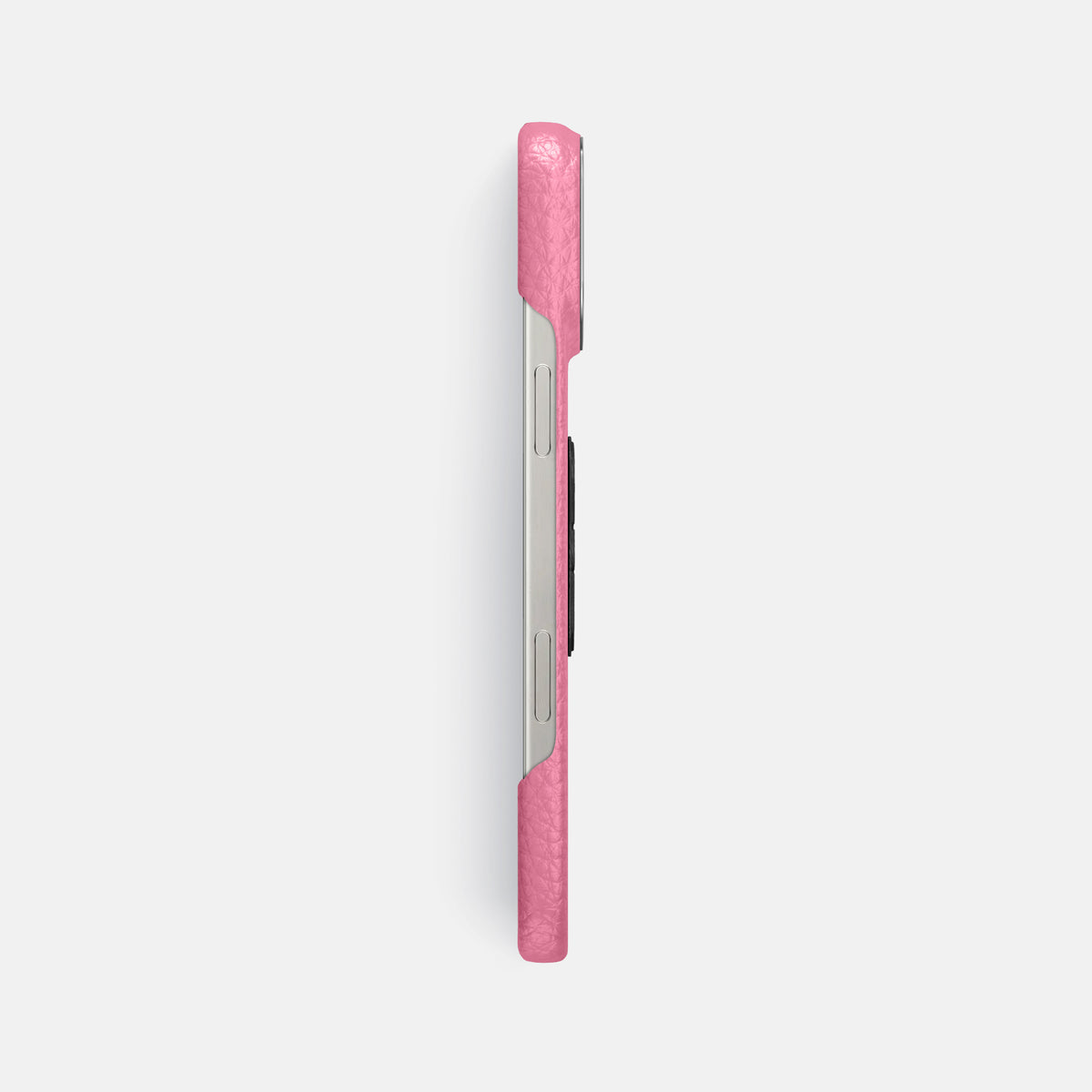Pink iPhone 16 Pro Max Classic Case Calf with Steel Metal -3 | Pink-Steel