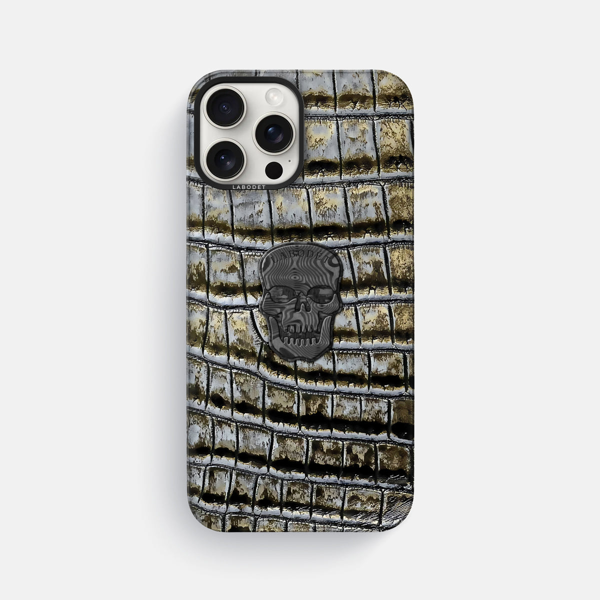 Antique-Bronze iPhone 16 Pro Max Classic Case Himalayan Crocodile with Black Metal -1 | Antique-Bronze-Black