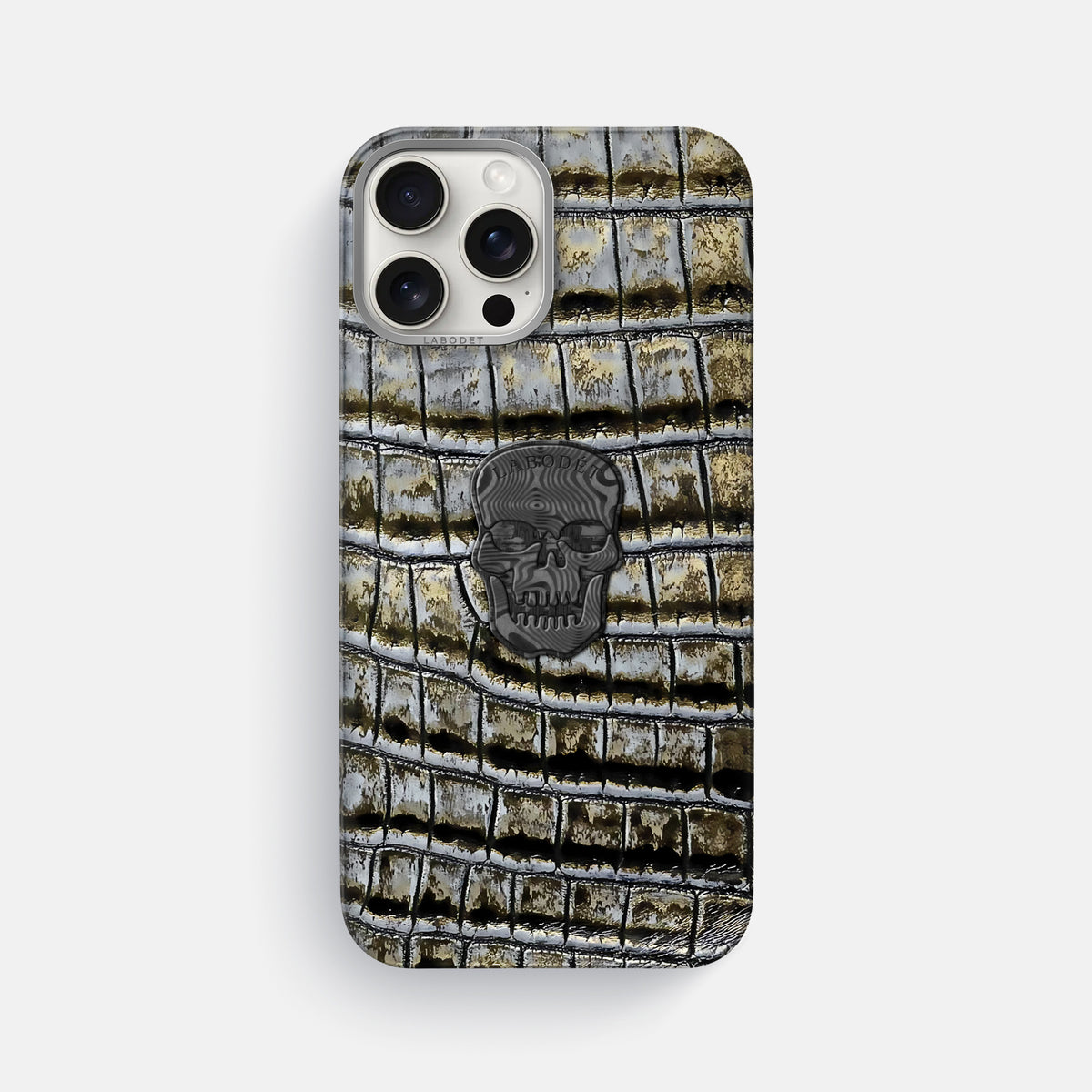 Antique-Bronze iPhone 16 Pro Max Classic Case Himalayan Crocodile with Steel Metal -1 | Antique-Bronze-Steel