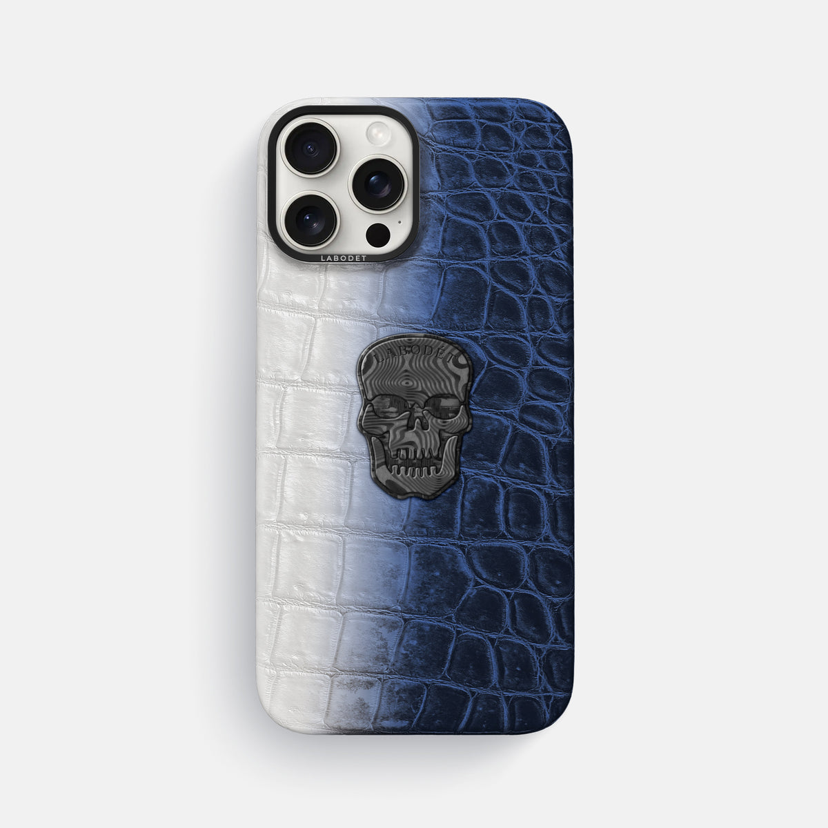 Navy Blue iPhone 16 Pro Max Classic Case Himalayan Crocodile with Black Metal -1 | Navy-Blue-Black