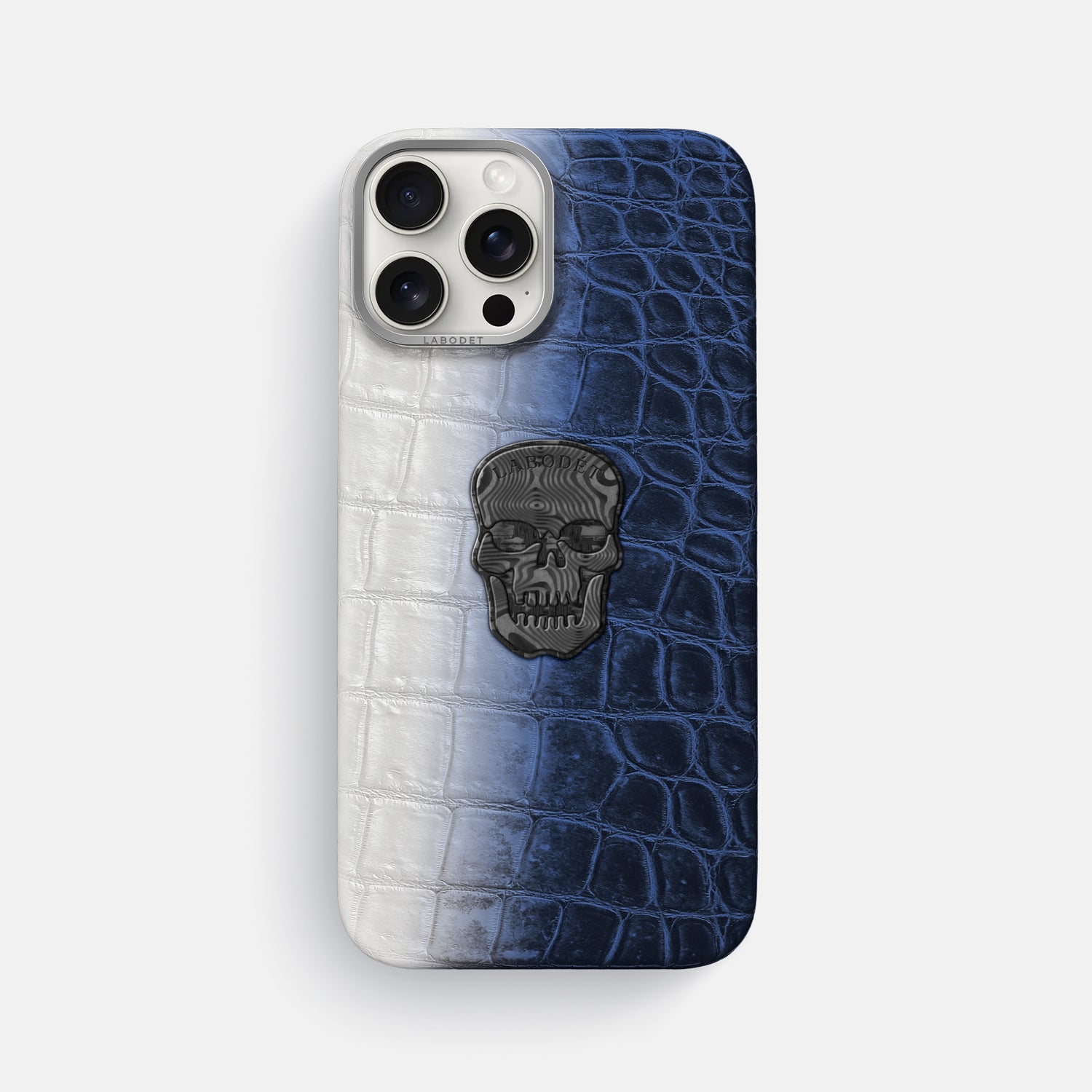 Navy Blue iPhone 16 Pro Max Classic Case Himalayan Crocodile with Steel Metal -1 | Navy-Blue-Steel