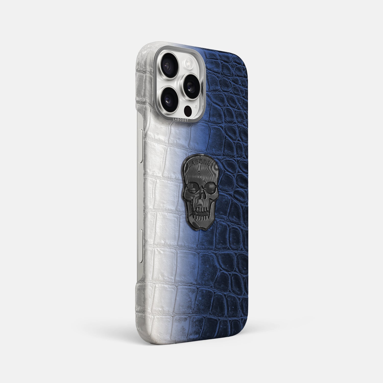 Navy Blue iPhone 16 Pro Max Classic Case Himalayan Crocodile with Steel Metal -2 | Navy-Blue-Steel