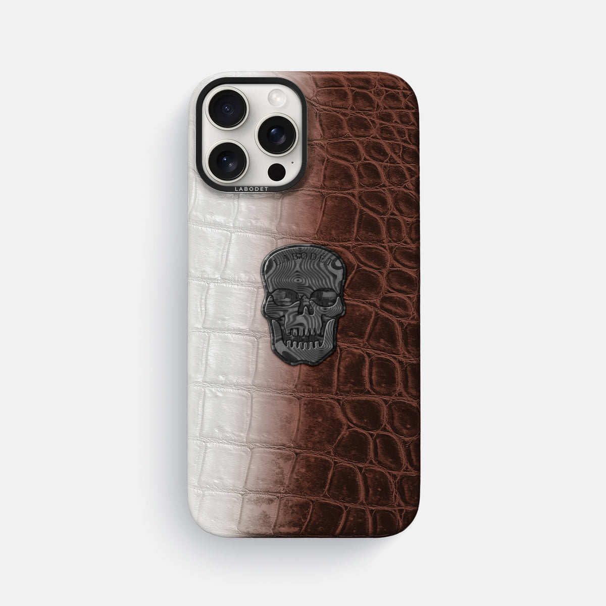 Dark Brown iPhone 16 Pro Max Classic Case Himalayan Crocodile with Black Metal -1 | Dark-Brown-Black
