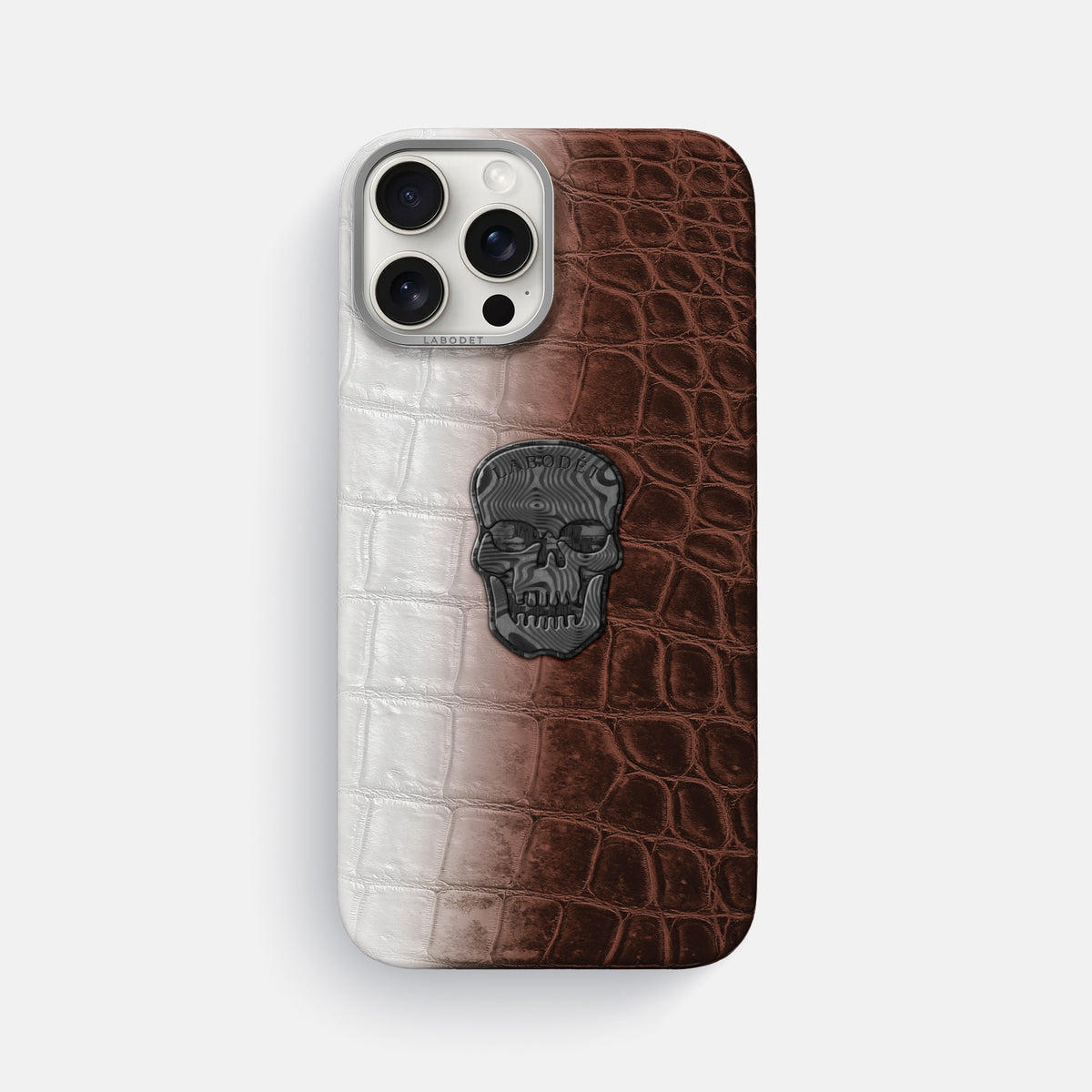Dark Brown iPhone 16 Pro Max Classic Case Himalayan Crocodile with Steel Metal -1 | Dark-Brown-Steel