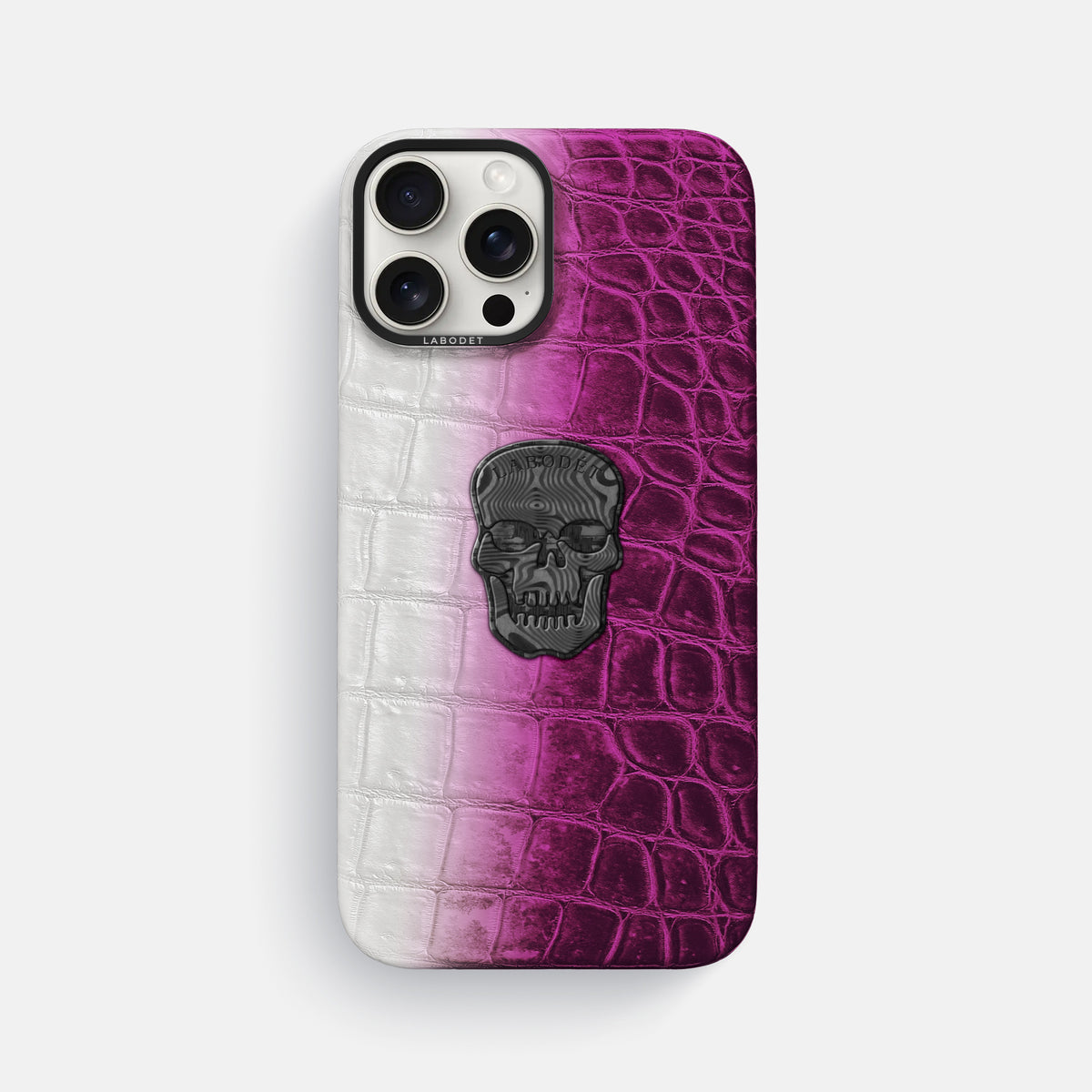 Fuchsia iPhone 16 Pro Max Classic Case Himalayan Crocodile with Black Metal -1 | Fuchsia-Black