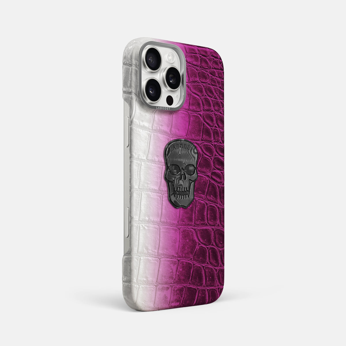 Fuchsia iPhone 16 Pro Max Classic Case Himalayan Crocodile with Steel Metal -2 | Fuchsia-Steel