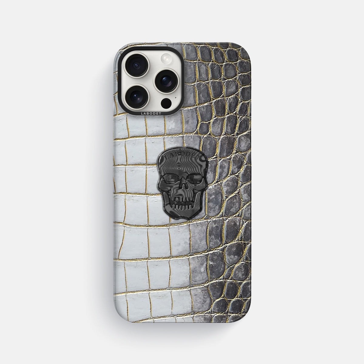 Gold iPhone 16 Pro Max Classic Case Himalayan Crocodile with Black Metal -1 | Gold-Black