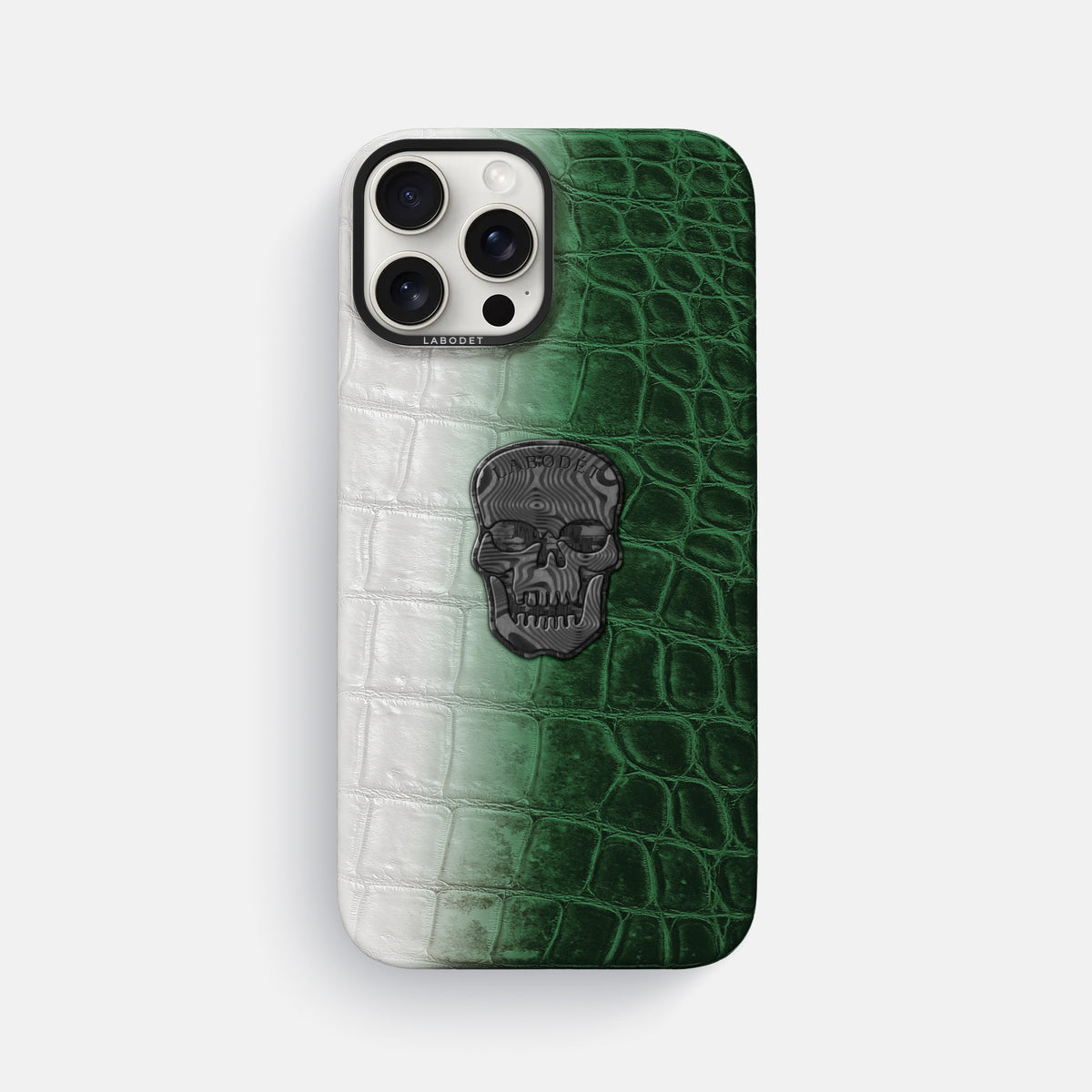 Green iPhone 16 Pro Max Classic Case Himalayan Crocodile with Black Metal -1 | Green-Black