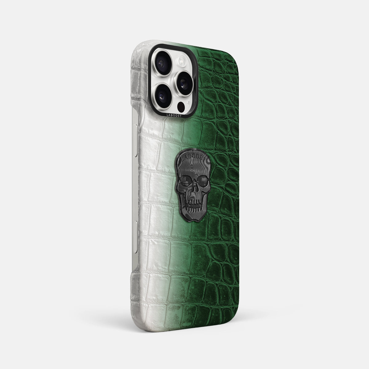 Green iPhone 16 Pro Max Classic Case Himalayan Crocodile with Black Metal -2 | Green-Black