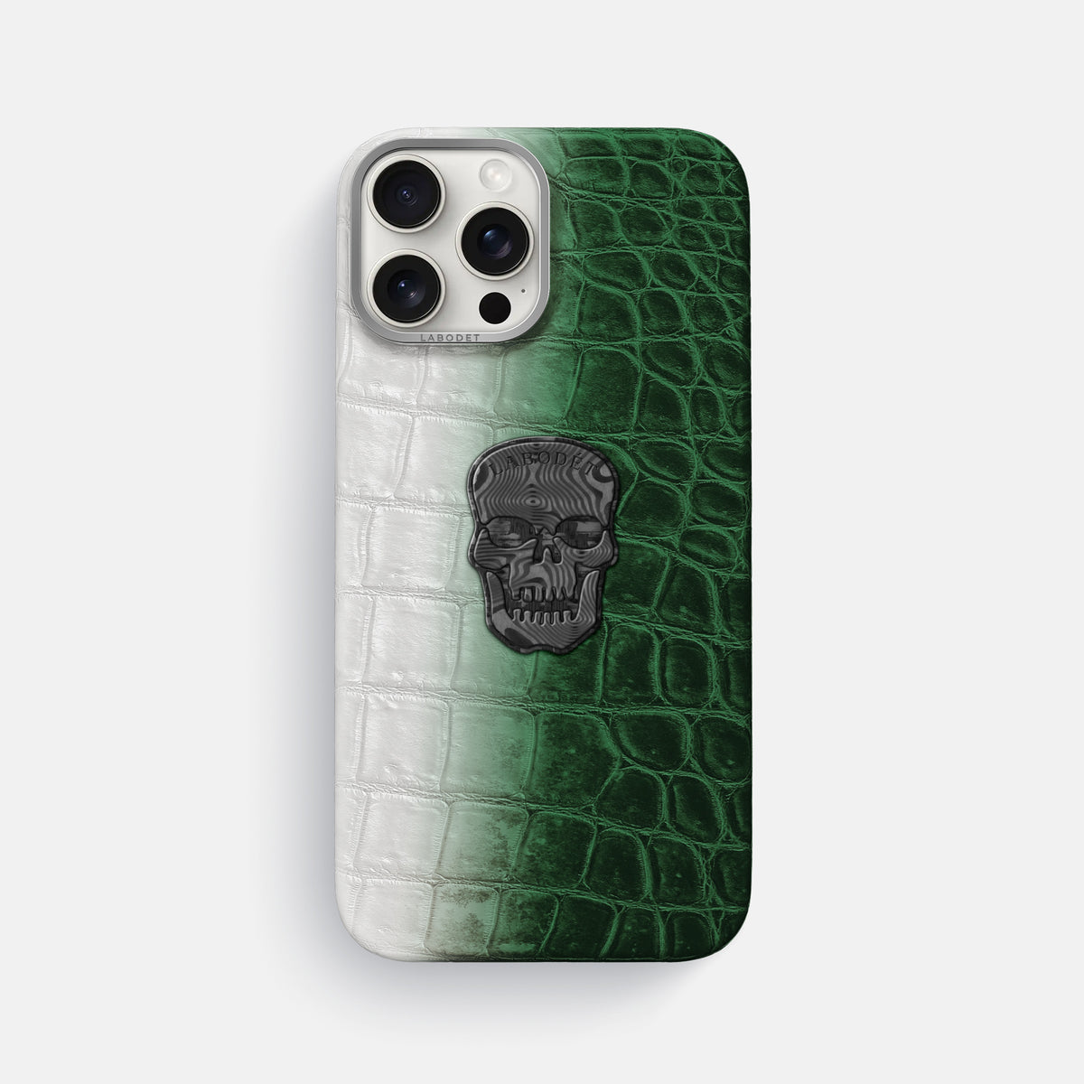 Green iPhone 16 Pro Max Classic Case Himalayan Crocodile with Steel Metal -1 | Green-Steel