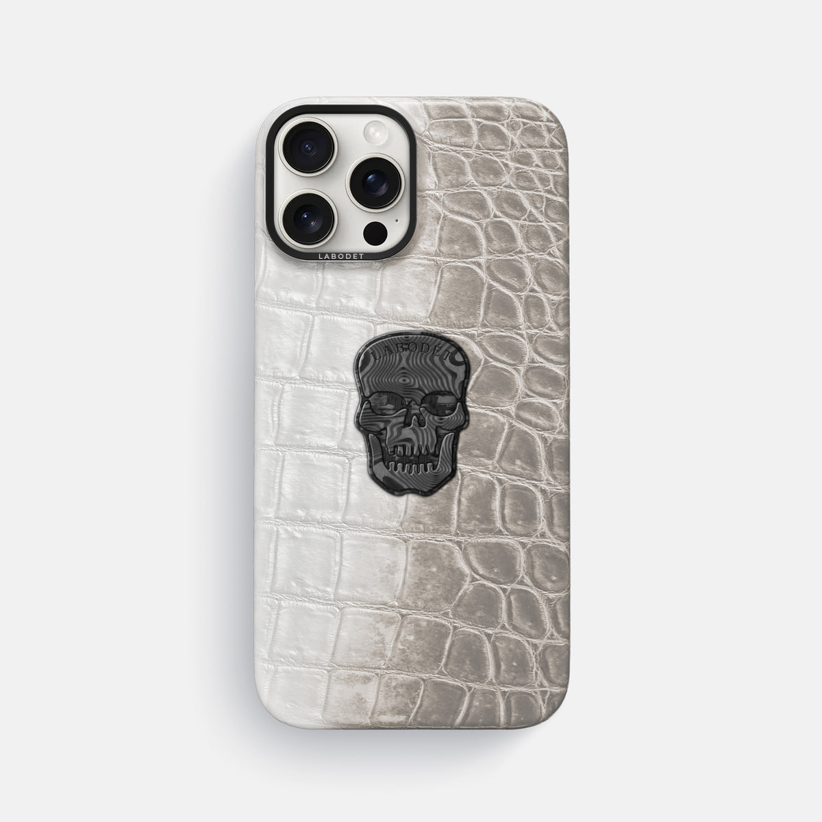 Grey iPhone 16 Pro Max Classic Case Himalayan Crocodile with Black Metal -1 | Grey-Black