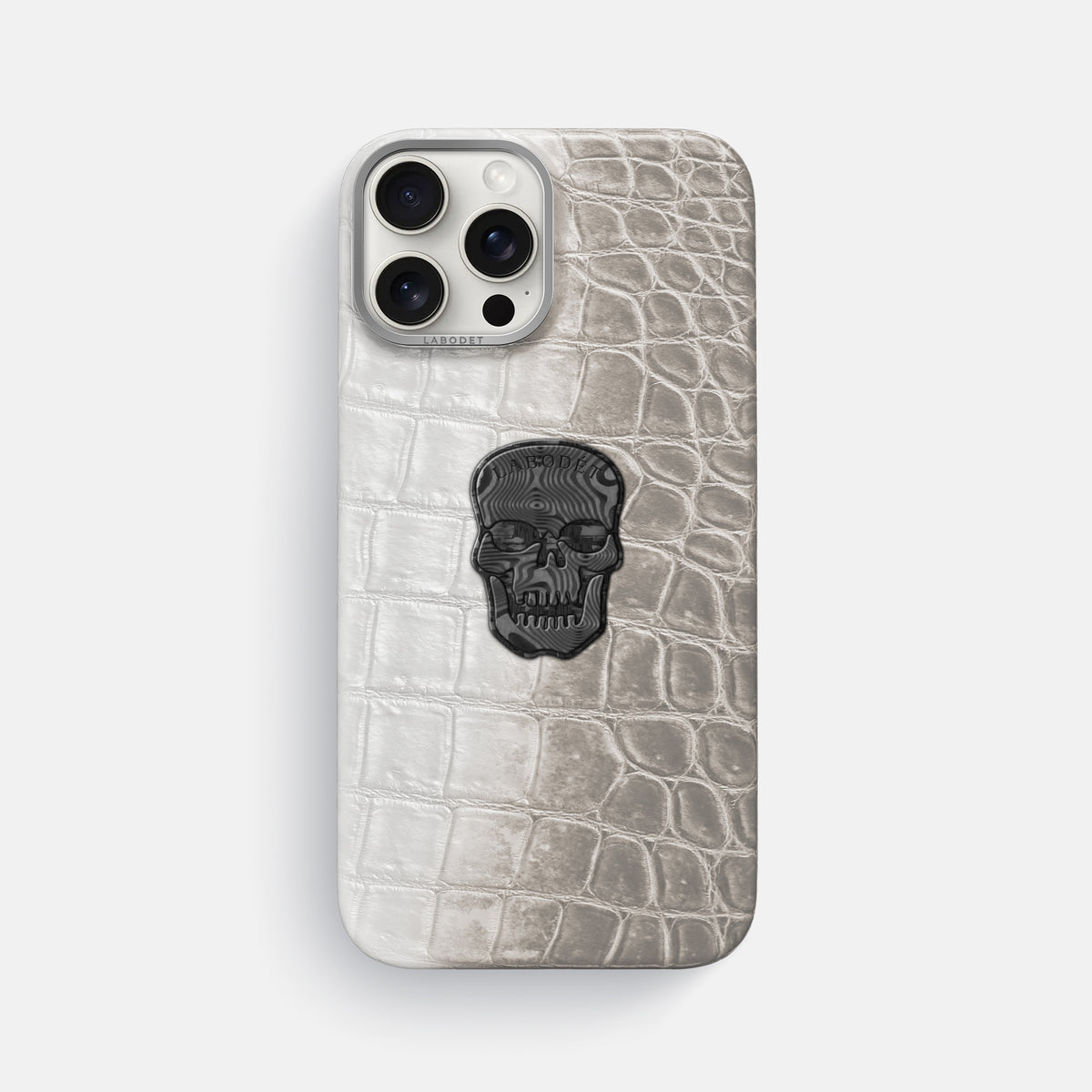 Grey iPhone 16 Pro Max Classic Case Himalayan Crocodile with Steel Metal -1 | Grey-Steel