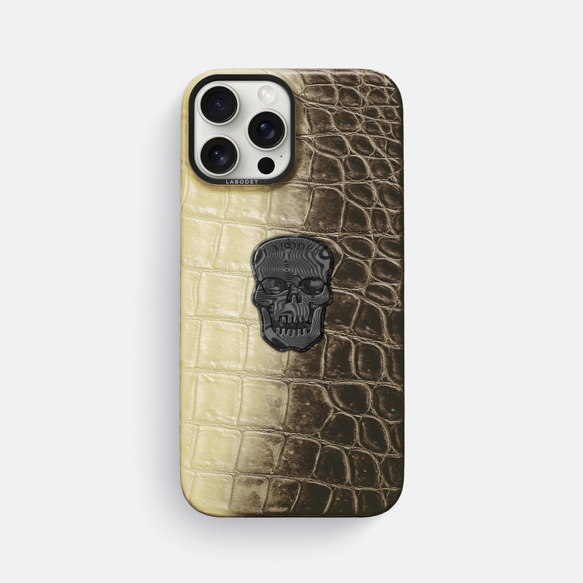 Natural iPhone 16 Pro Max Classic Case Himalayan Crocodile with Black Metal -1 | Natural-Black
