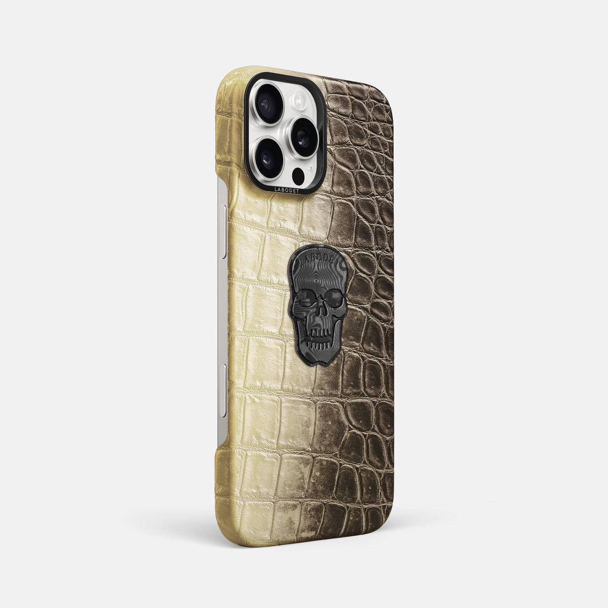 Natural iPhone 16 Pro Max Classic Case Himalayan Crocodile with Black Metal -2 | Natural-Black