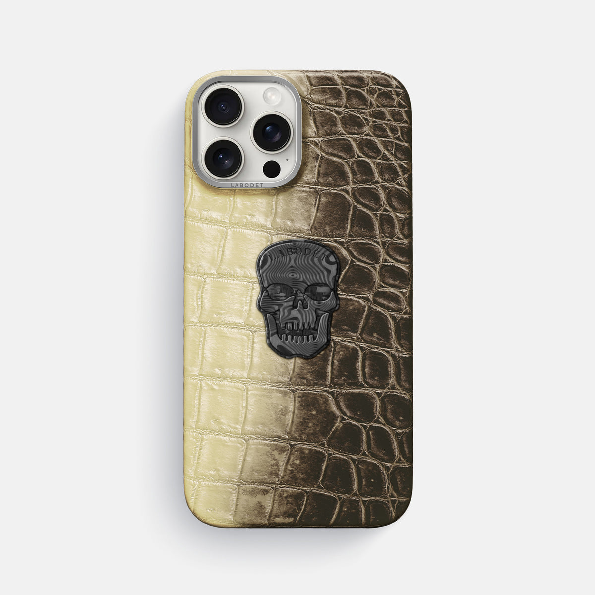 Natural iPhone 16 Pro Max Classic Case Himalayan Crocodile with Steel Metal -1 | Natural-Steel