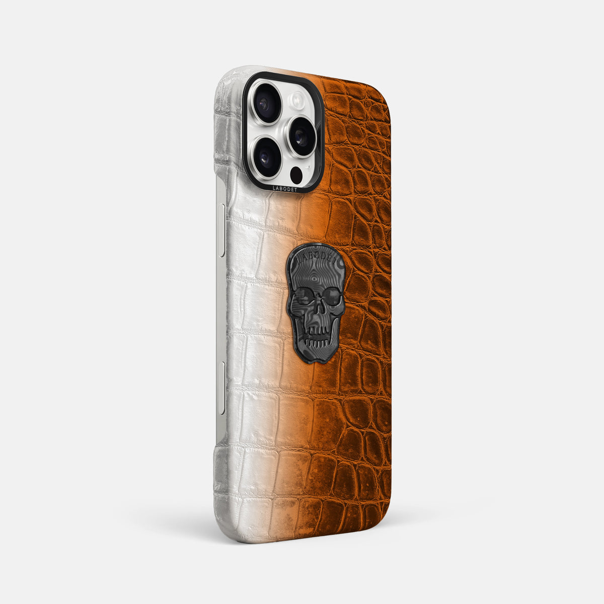 Orange iPhone 16 Pro Max Classic Case Himalayan Crocodile with Black Metal -2 | Orange-Black