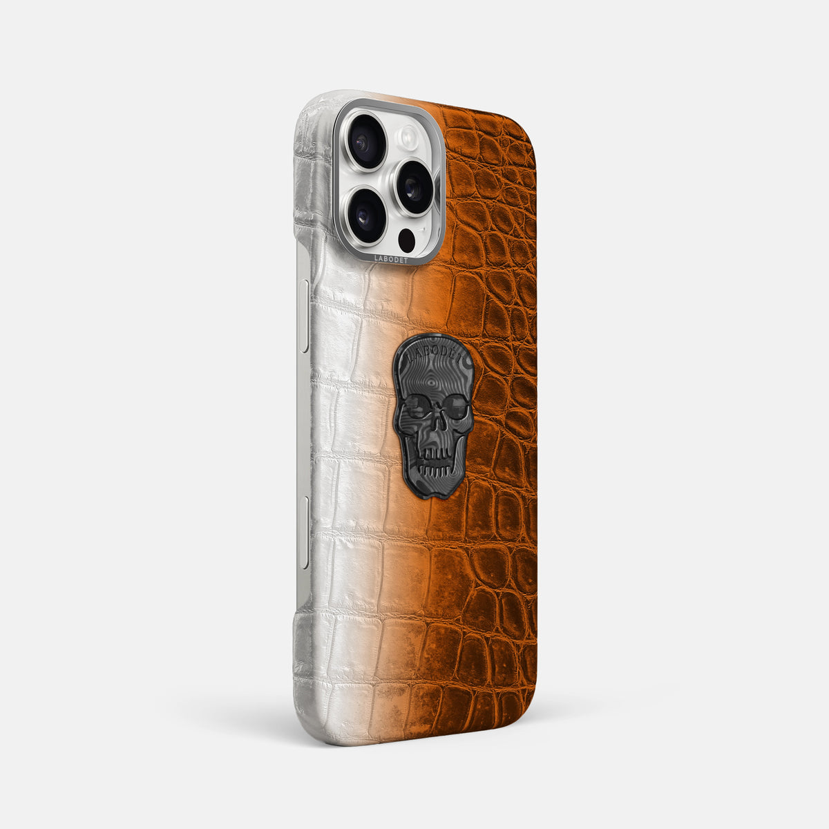 Orange iPhone 16 Pro Max Classic Case Himalayan Crocodile with Steel Metal -2 | Orange-Steel