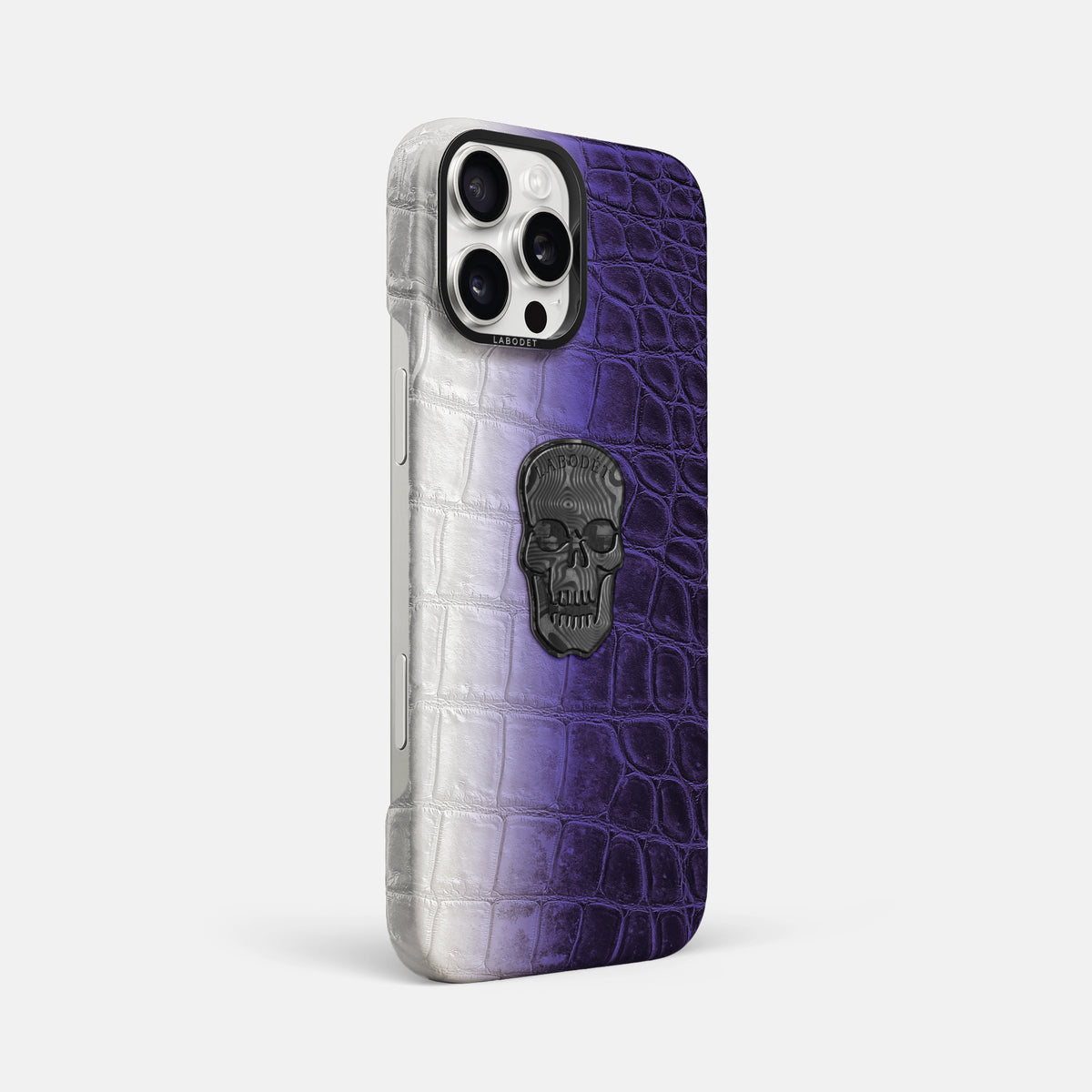 Purple iPhone 16 Pro Max Classic Case Himalayan Crocodile with Black Metal -2 | Purple-Black