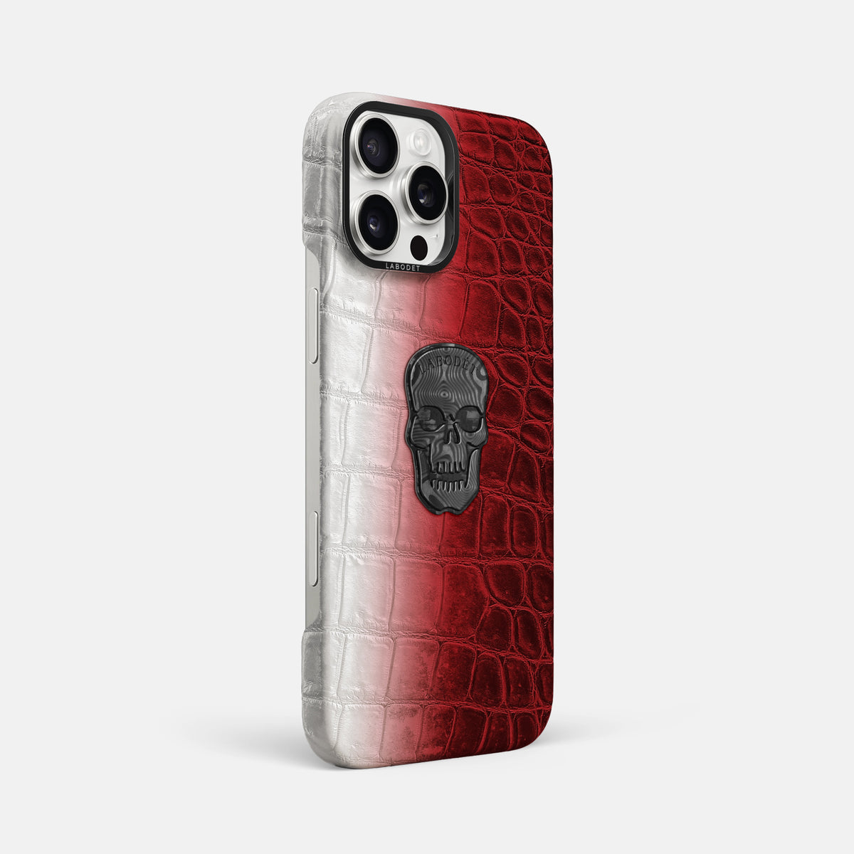 Red iPhone 16 Pro Max Classic Case Himalayan Crocodile with Black Metal -2 | Red-Black
