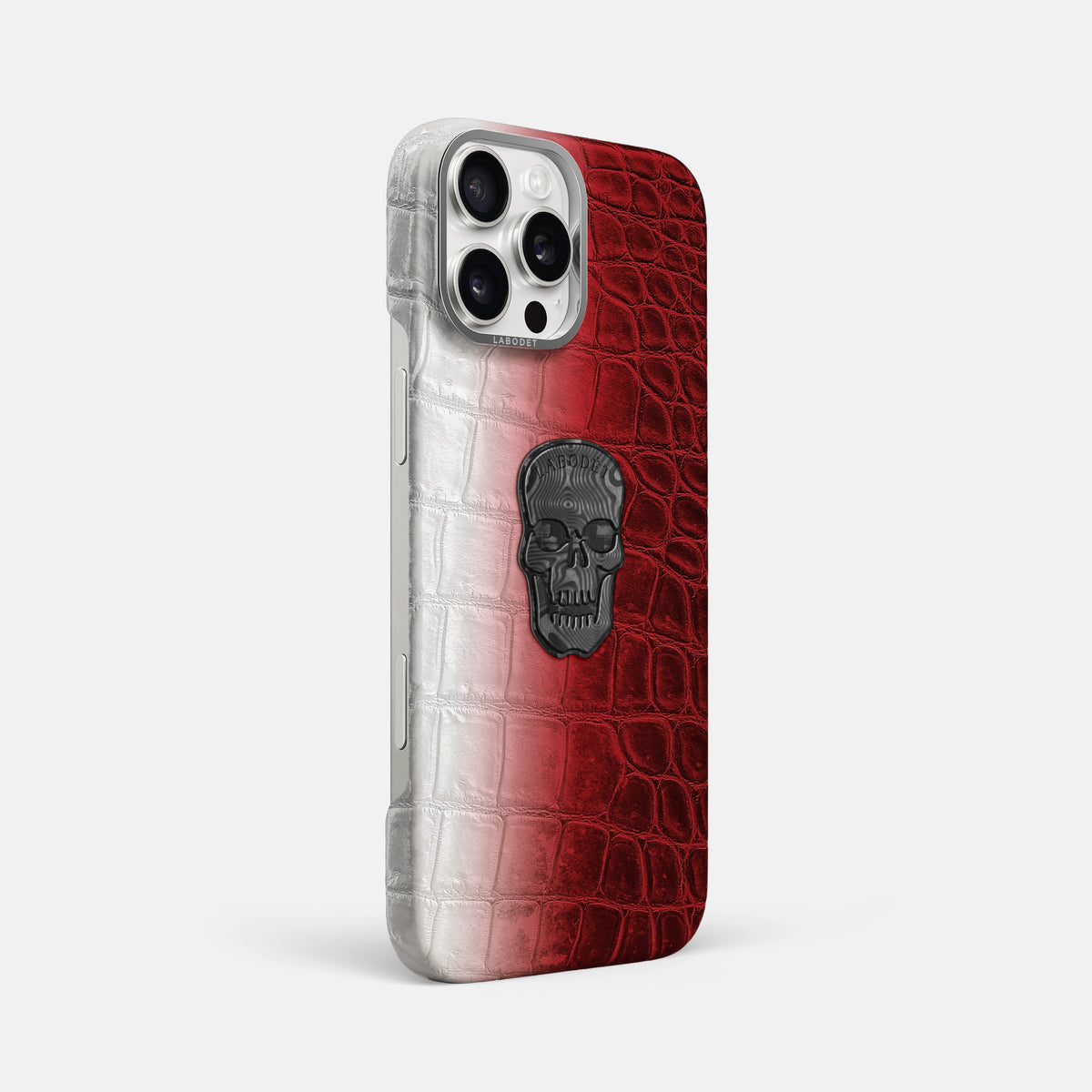 Red iPhone 16 Pro Max Classic Case Himalayan Crocodile with Steel Metal -2 | Red-Steel