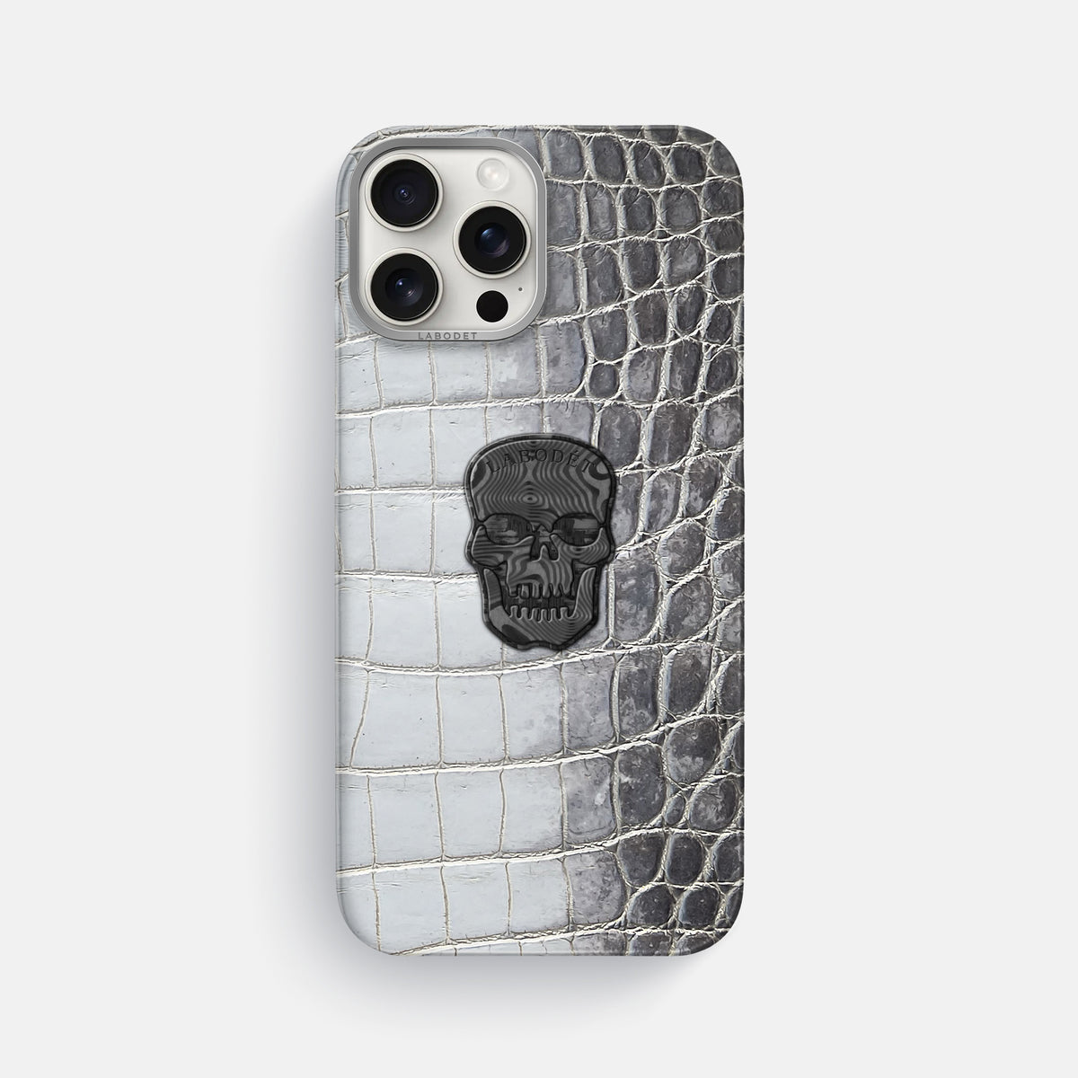 Silver iPhone 16 Pro Max Classic Case Himalayan Crocodile with Steel Metal -1 | Silver-Steel