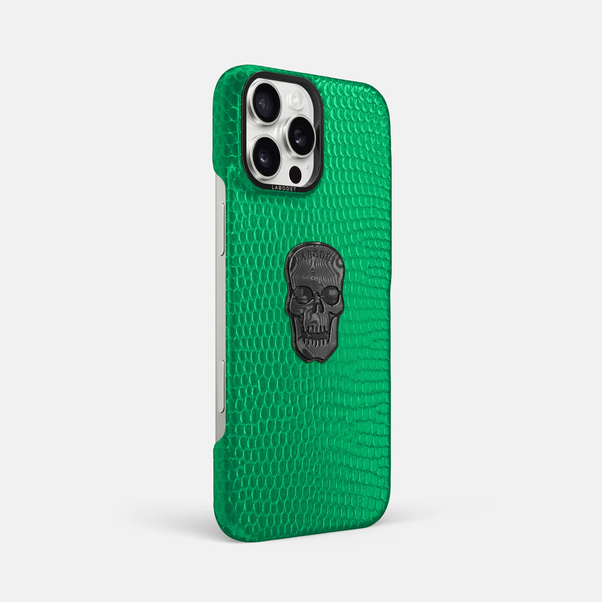 Apple-Green iPhone 16 Pro Max Classic Case Lizard with Black Metal -2 | Apple-Green-Black