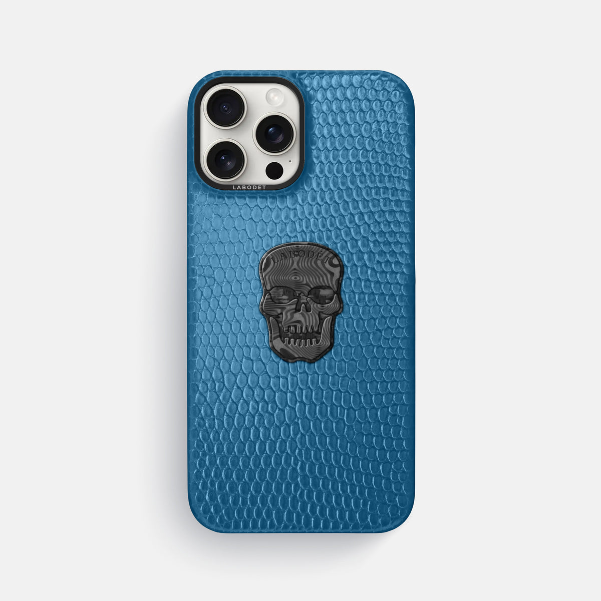 Blue iPhone 16 Pro Max Classic Case Lizard with Black Metal -1 | Blue-Black