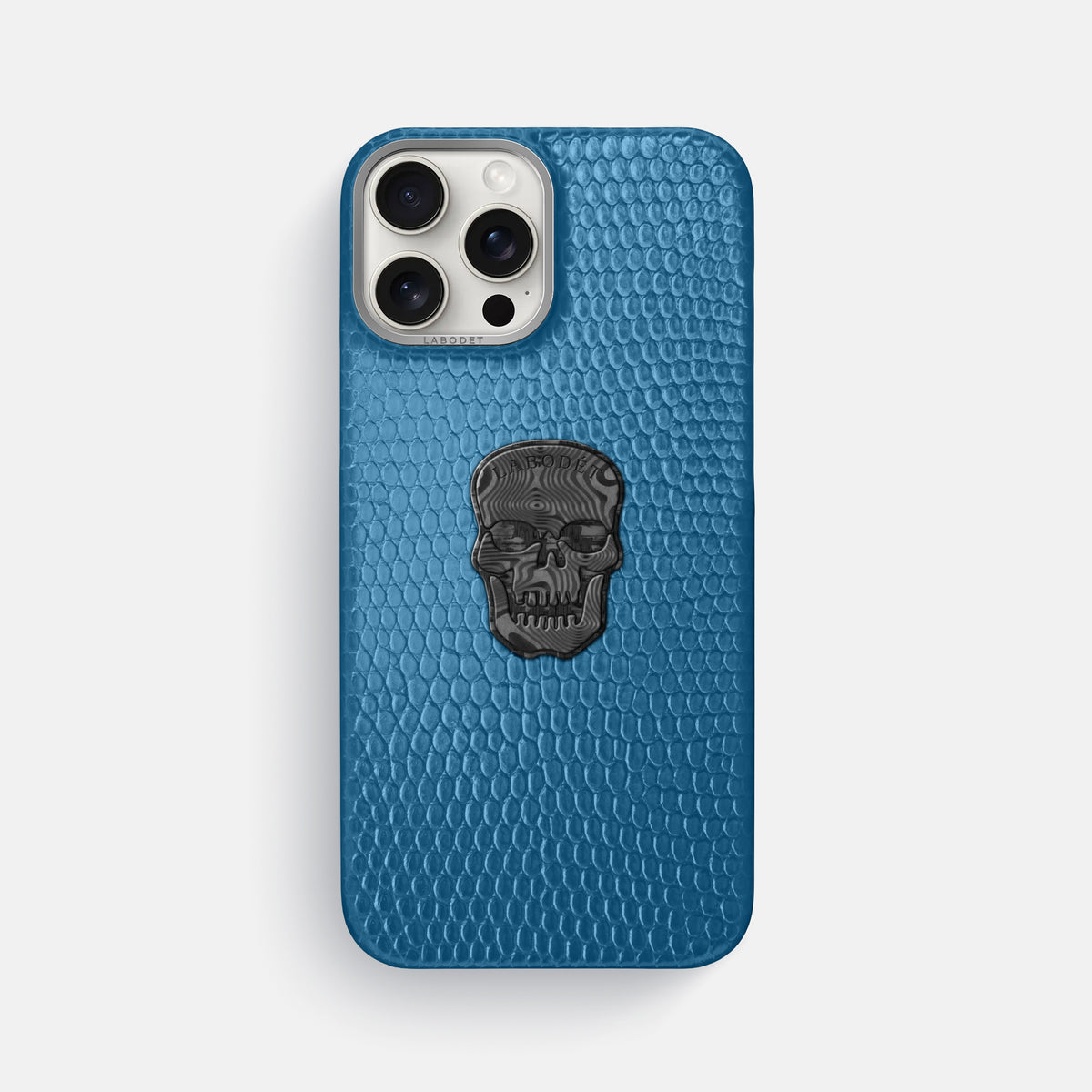 Blue iPhone 16 Pro Max Classic Case Lizard with Steel Metal -1 | Blue-Steel