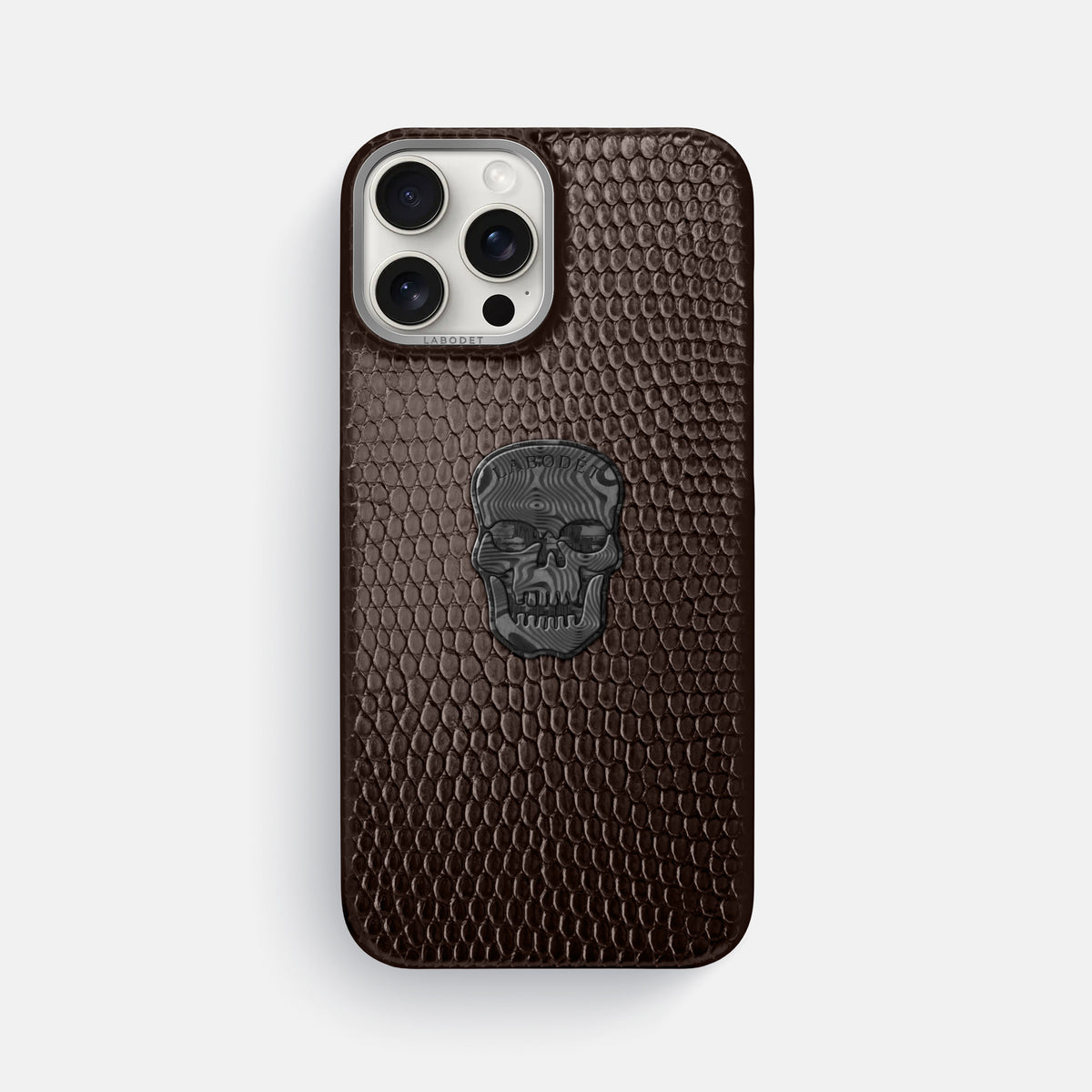 Brown iPhone 16 Pro Max Classic Case Lizard with Steel Metal -1 | Brown-Steel