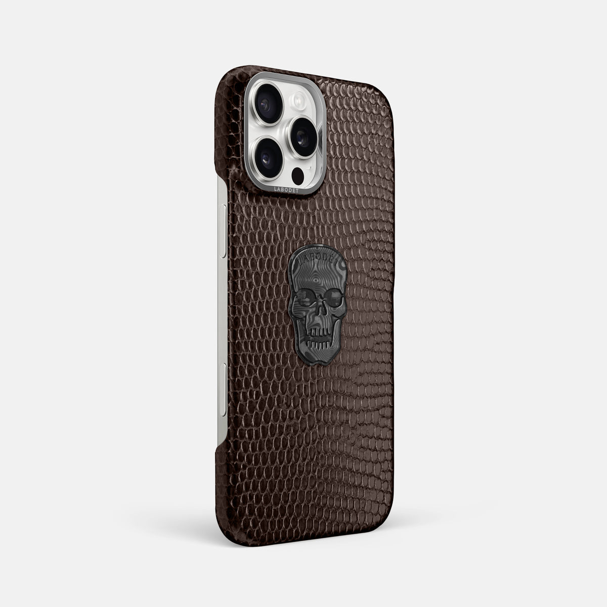 Brown iPhone 16 Pro Max Classic Case Lizard with Steel Metal -2 | Brown-Steel