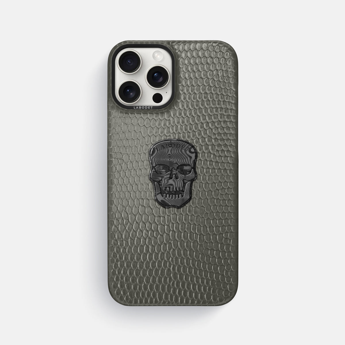 Grey iPhone 16 Pro Max Classic Case Lizard with Black Metal -1 | Grey-Black