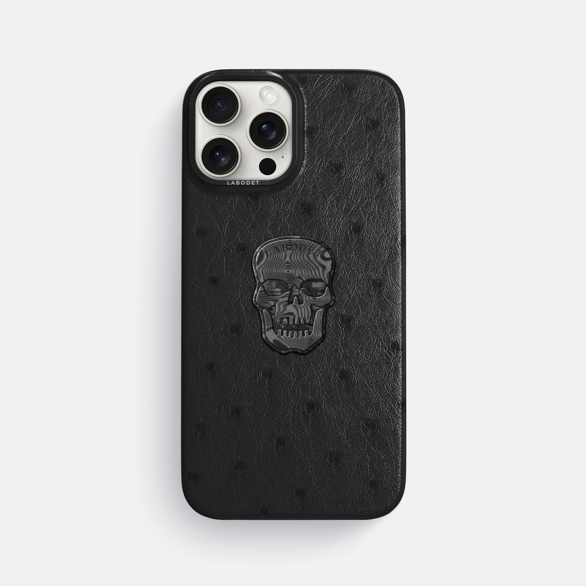 Black iPhone 16 Pro Max Classic Case Ostrich with Black Metal -1 | Black-Black