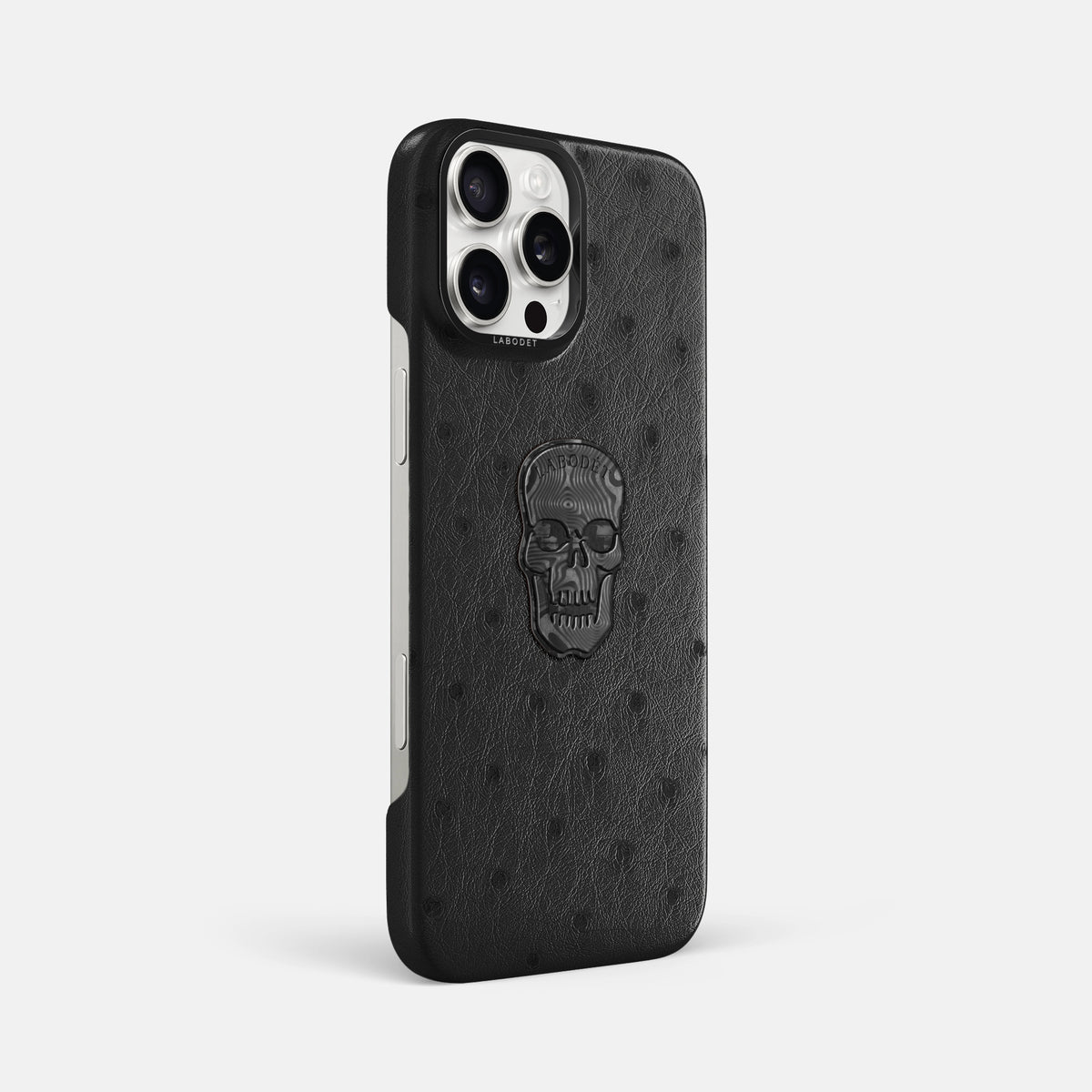 Black iPhone 16 Pro Max Classic Case Ostrich with Black Metal -2 | Black-Black