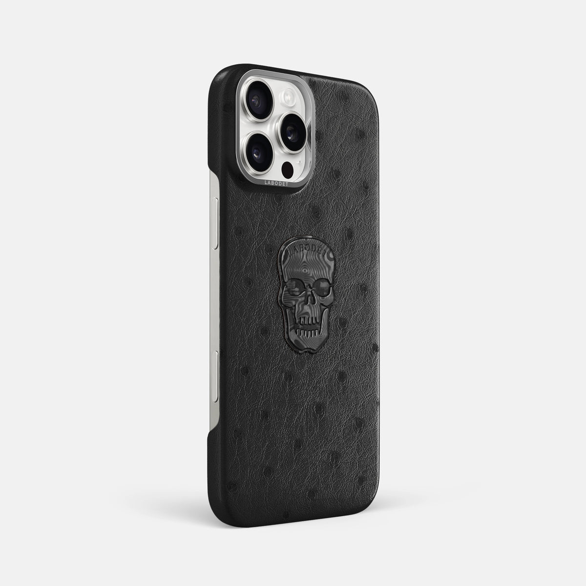 Black iPhone 16 Pro Max Classic Case Ostrich with Steel Metal -2 | Black-Steel