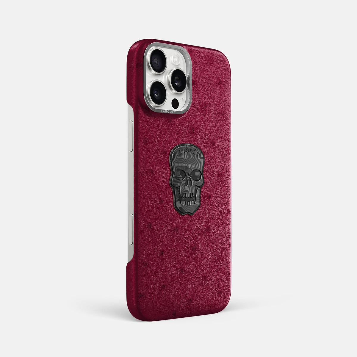 Bordeaux iPhone 16 Pro Max Classic Case Ostrich with Steel Metal -2 | Bordeaux-Steel