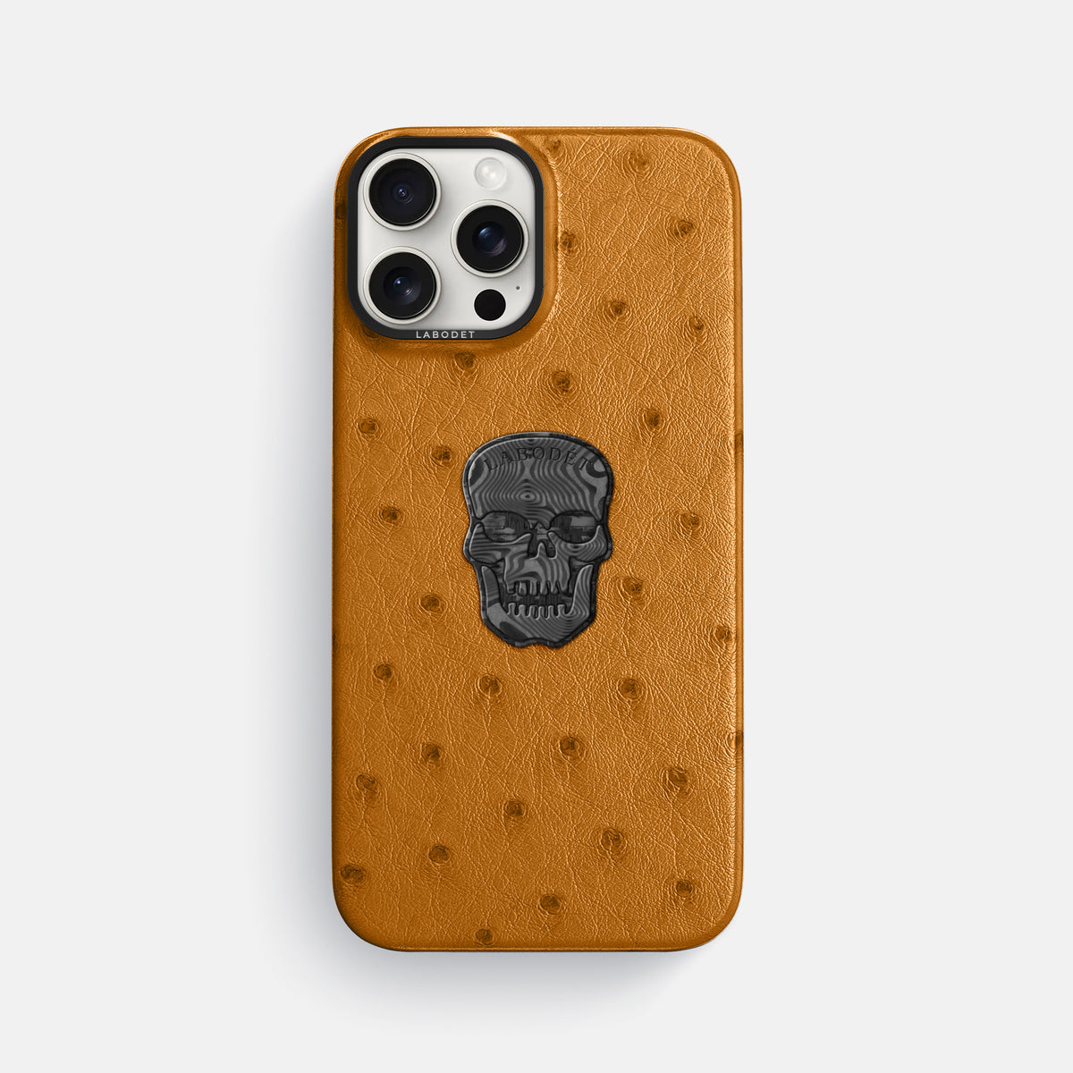 Chestnut iPhone 16 Pro Max Classic Case Ostrich with Black Metal -1 | Chestnut-Black