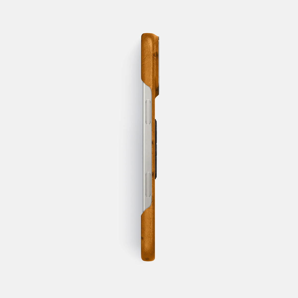 Chestnut iPhone 16 Pro Max Classic Case Ostrich with Steel Metal -3 | Chestnut-Steel
