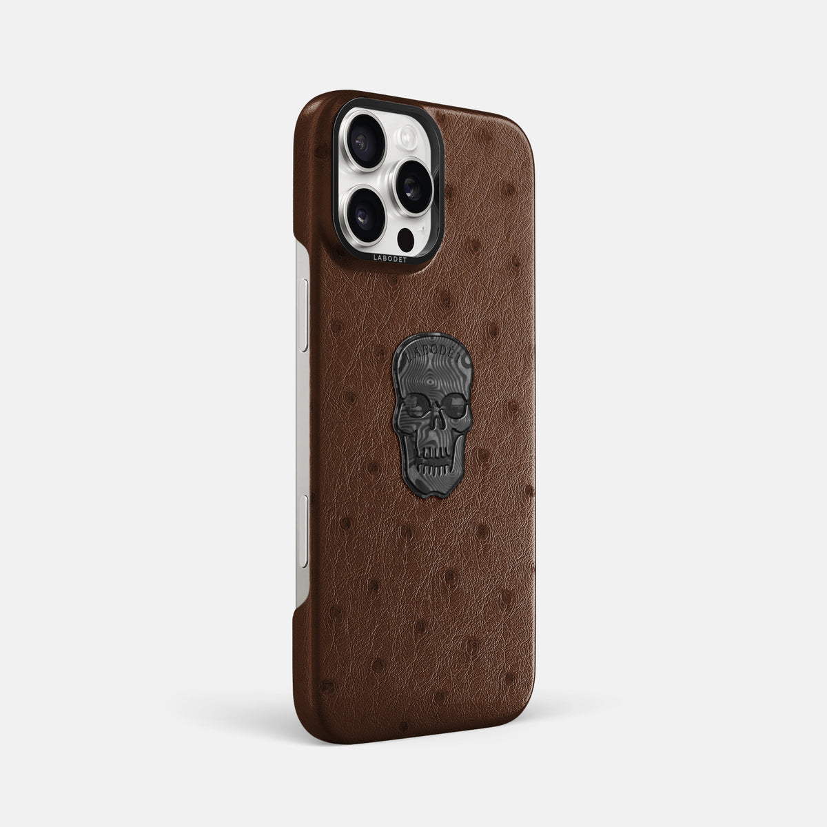 Chocolate iPhone 16 Pro Max Classic Case Ostrich with Black Metal -2 | Chocolate-Black