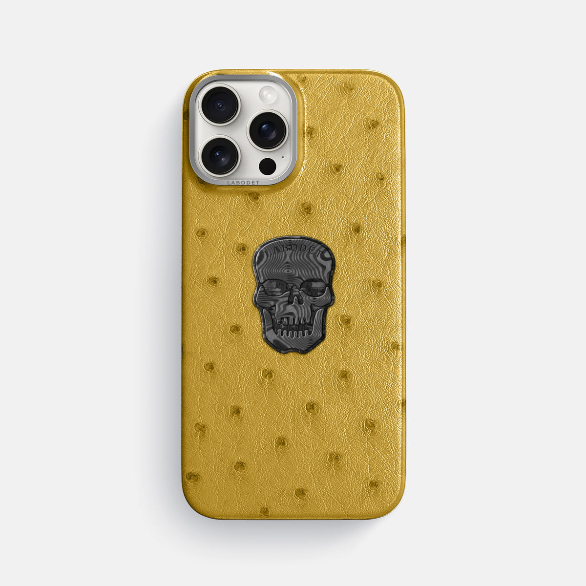 Gold iPhone 16 Pro Max Classic Case Ostrich with Steel Metal -1 | Gold-Steel