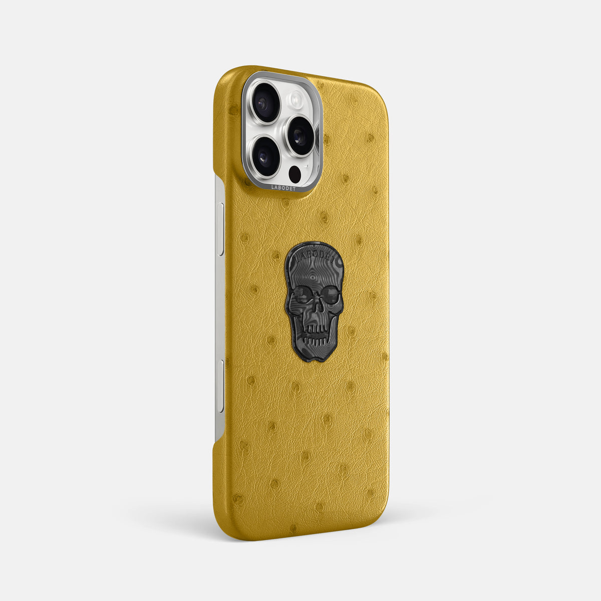 Gold iPhone 16 Pro Max Classic Case Ostrich with Steel Metal -2 | Gold-Steel