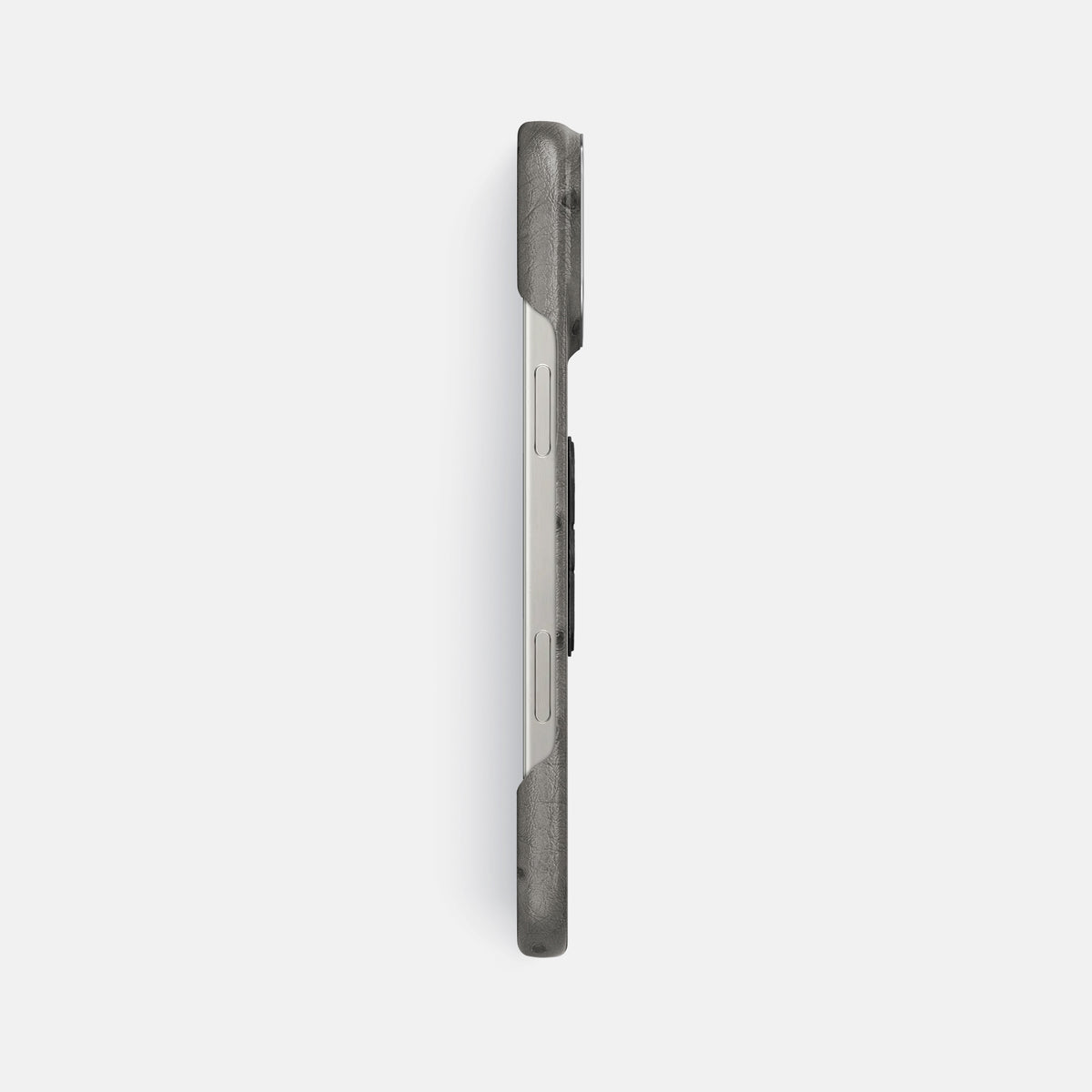Grey iPhone 16 Pro Max Classic Case Ostrich with Steel Metal -3 | Grey-Steel