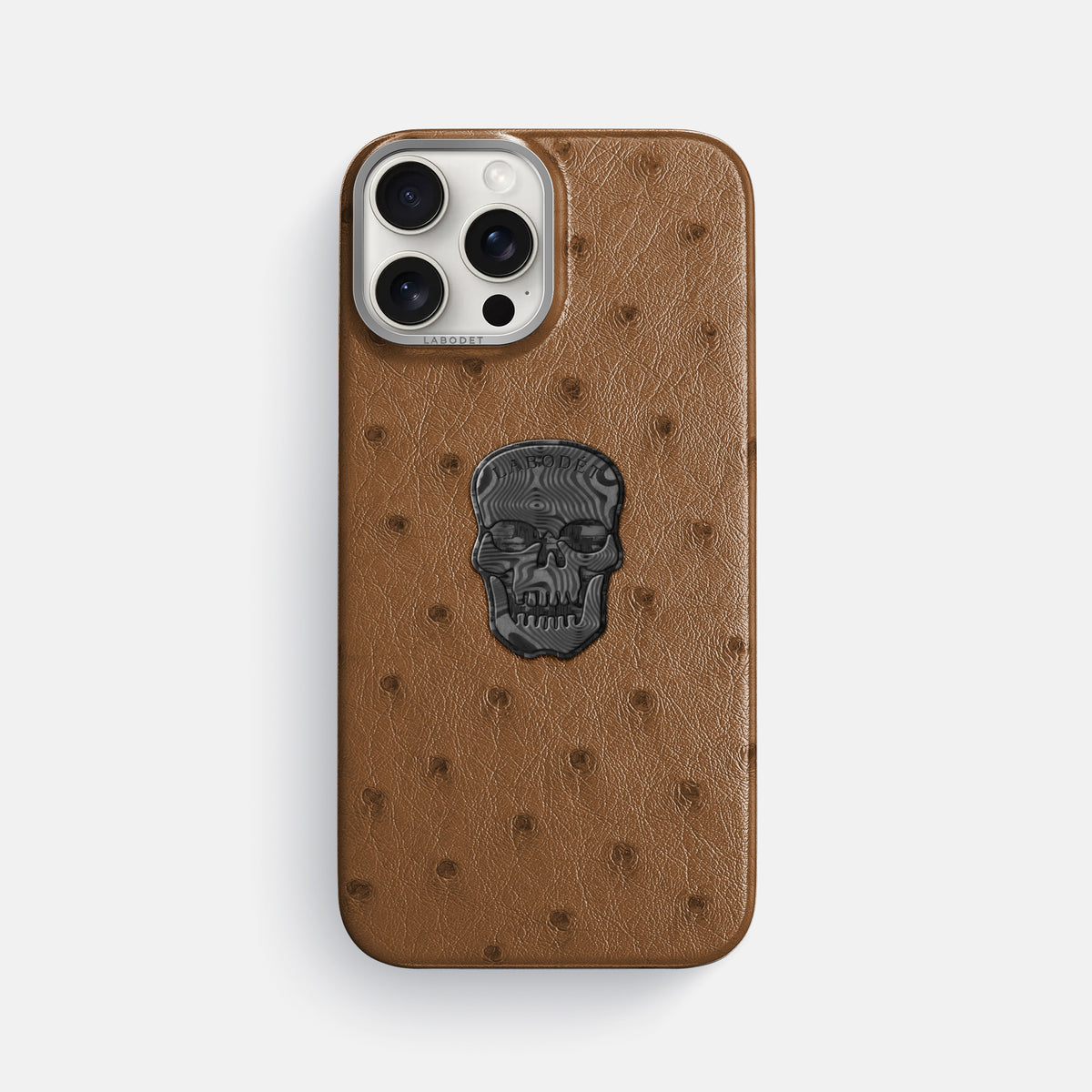 Medium-Brown iPhone 16 Pro Max Classic Case Ostrich with Steel Metal -1 | Medium-Brown-Steel