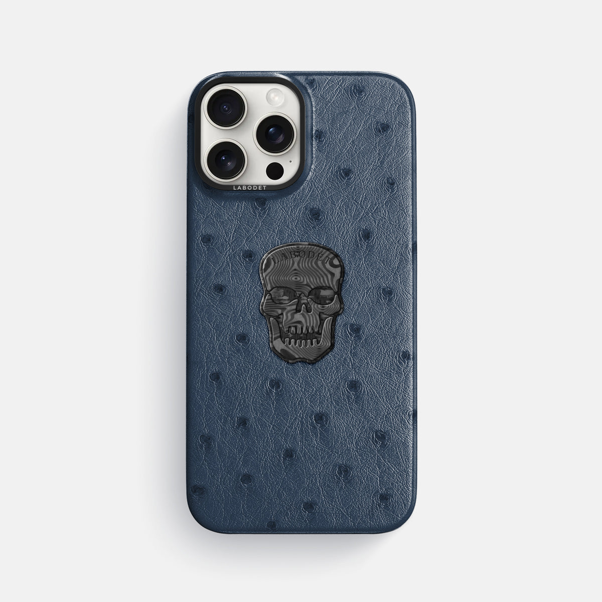 Navy-Blue iPhone 16 Pro Max Classic Case Ostrich with Black Metal -1 | Navy-Blue-Black
