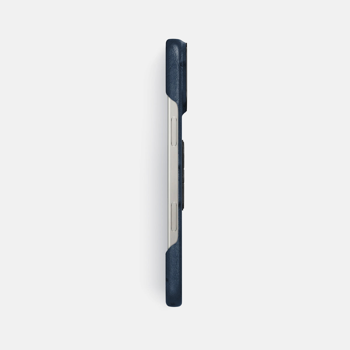 Navy-Blue iPhone 16 Pro Max Classic Case Ostrich with Black Metal -3 | Navy-Blue-Black