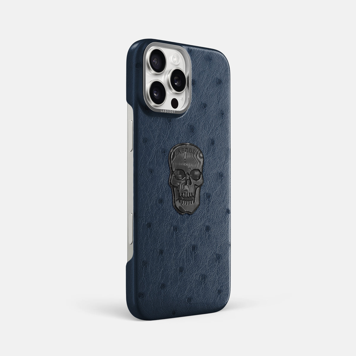 Navy-Blue iPhone 16 Pro Max Classic Case Ostrich with Steel Metal -2 | Navy-Blue-Steel