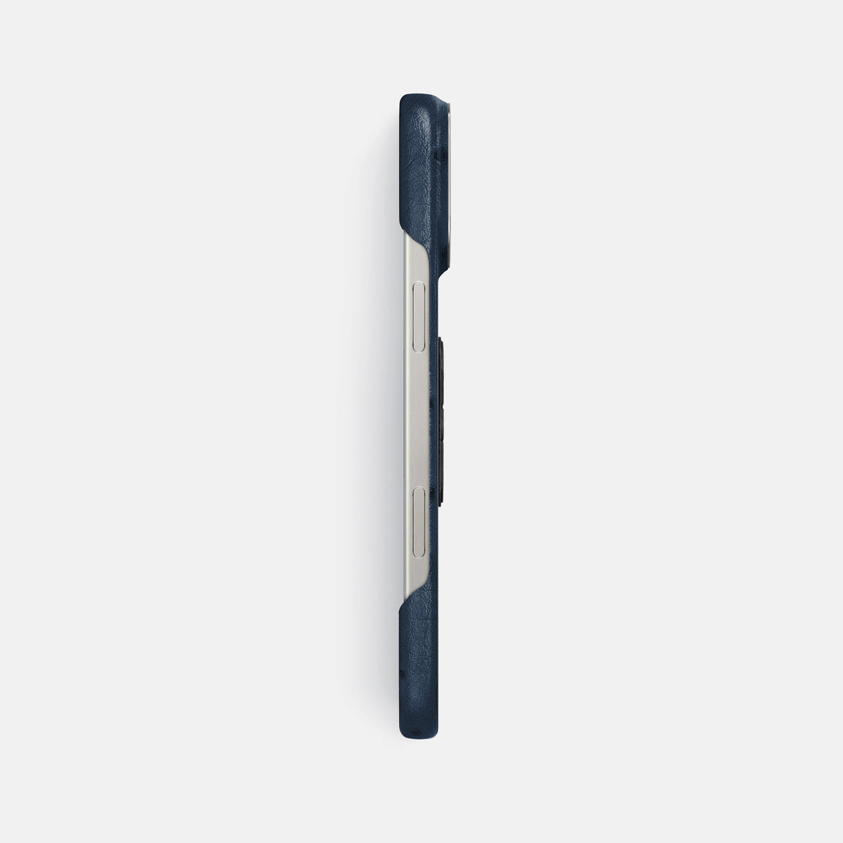 Navy-Blue iPhone 16 Pro Max Classic Case Ostrich with Steel Metal -3 | Navy-Blue-Steel